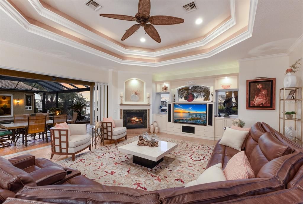 Dining room, Fireplace, Interior, Living room, Pendant Lights, Recessed Lighting