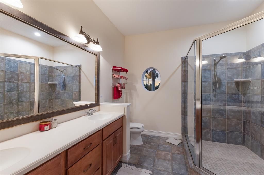 Bathroom, Dual Sink Vanities, Glass Shower, Interior, Recessed Lighting