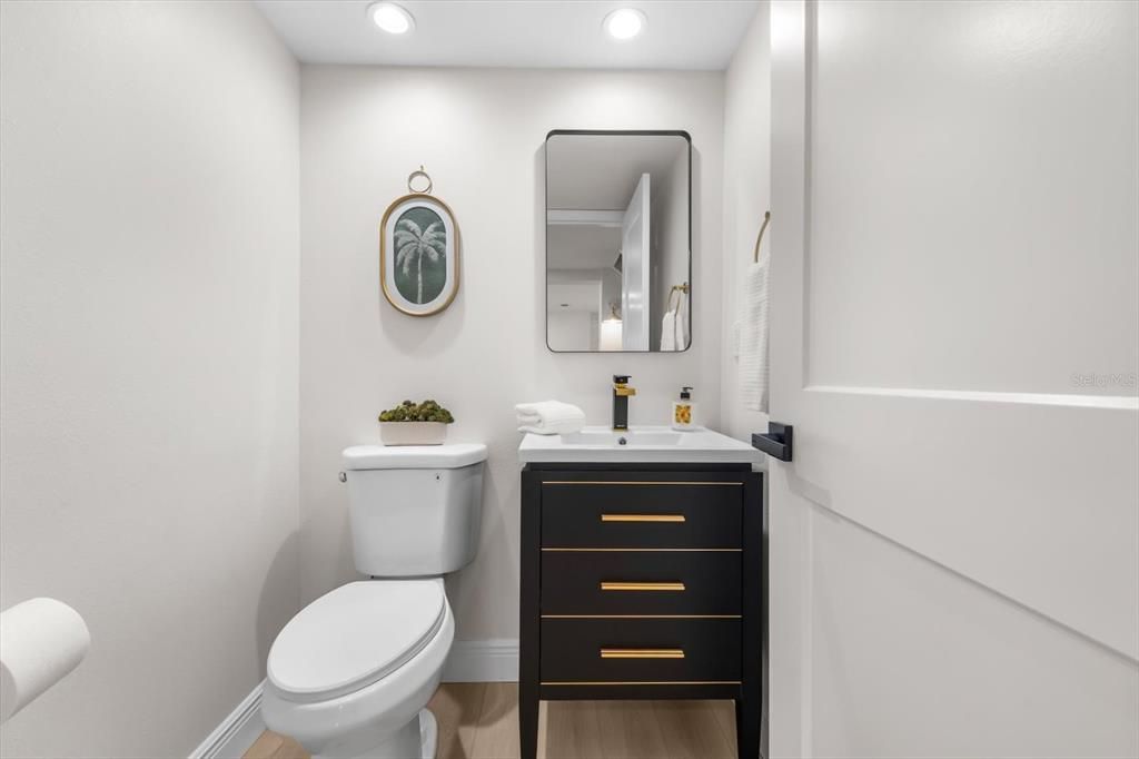 Bathroom, Interior, Recessed Lighting, Wood Texture Flooring