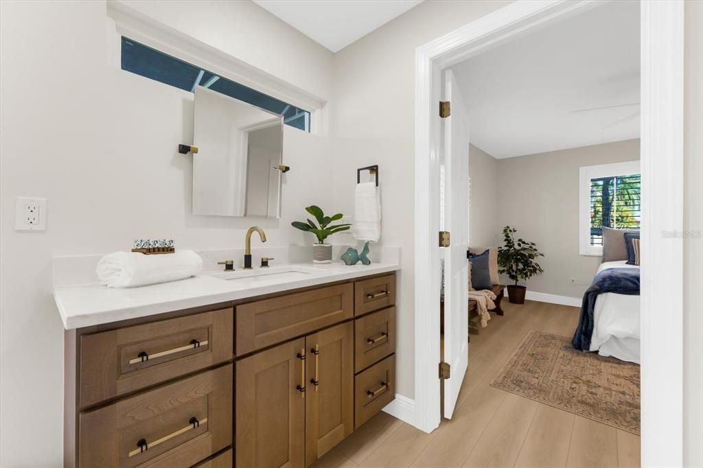 Bathroom, Bedroom, Dual Sink Vanities, Interior, Wood Texture Flooring