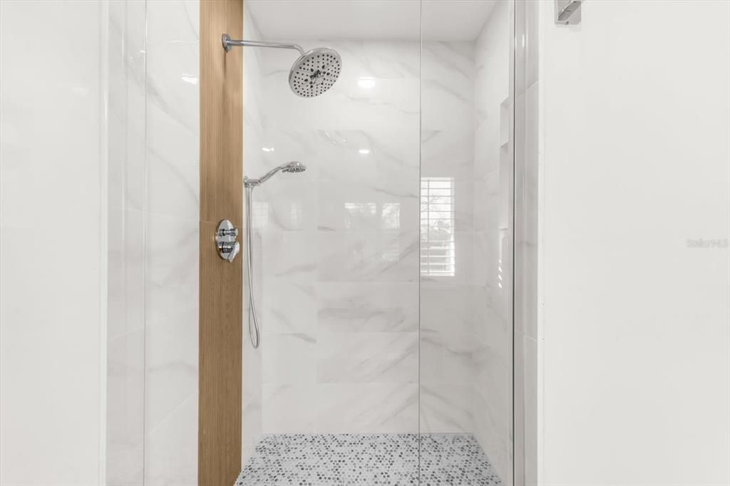 Bathroom, Glass Shower, Interior, Marble Walls