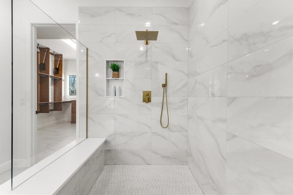 Bathroom, Glass Shower, Interior, Marble Walls