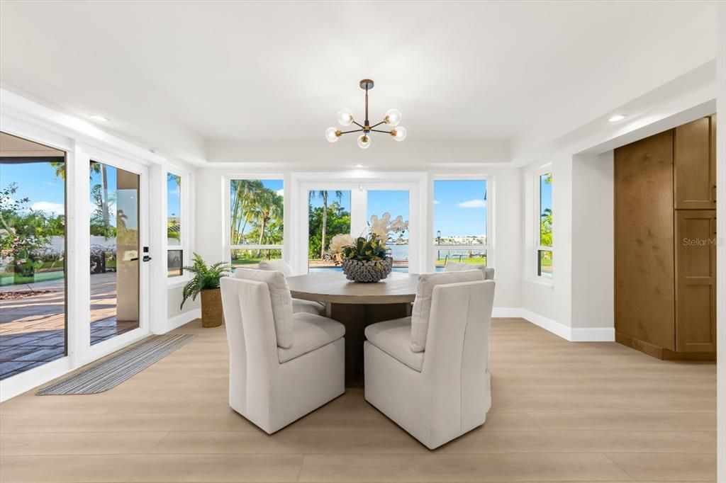 Dining room, Interior, Pendant Lights, Recessed Lighting, Wood Texture Flooring