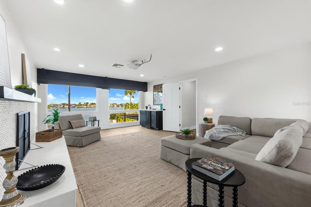 Fireplace, Interior, Living room, Recessed Lighting, Water