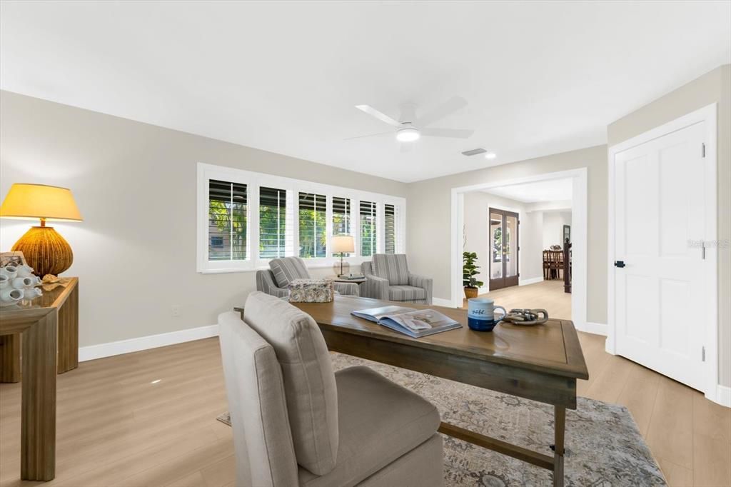 Home Office, Interior, Recessed Lighting, Wood Texture Flooring