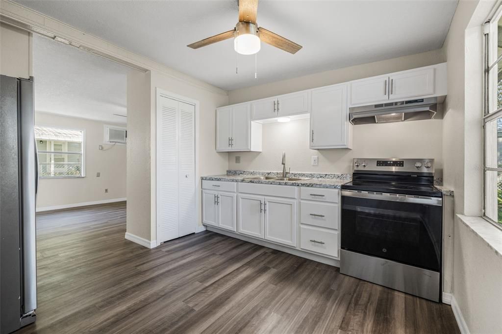 Interior, Kitchen, Stainless Steel Appliances, Wood Texture Flooring