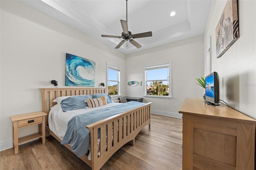 Bedroom, Interior, Recessed Lighting, Wood Texture Flooring