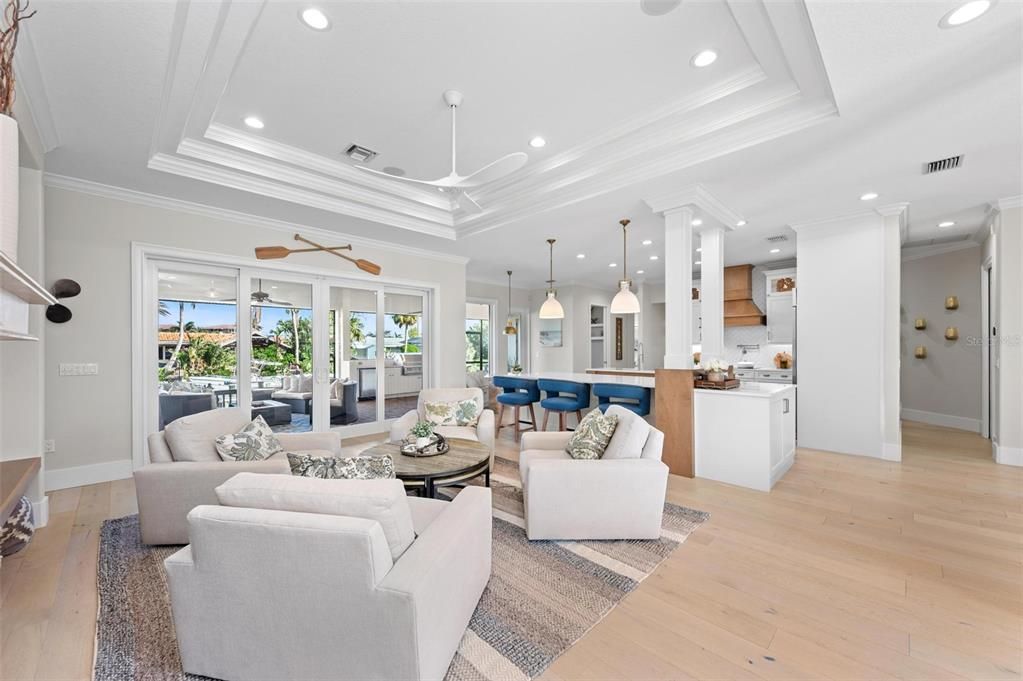 Interior, Kitchen, Living room, Pendant Lights, Recessed Lighting, Wood Texture Flooring