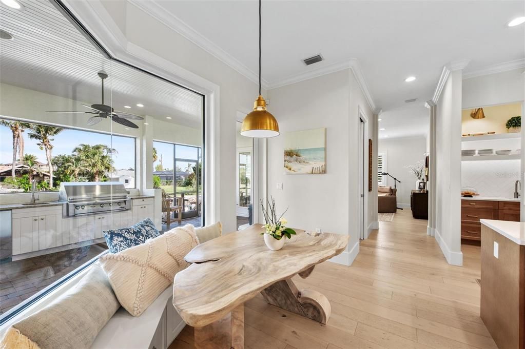 Dining room, Interior, Pendant Lights, Recessed Lighting, Wood Texture Flooring