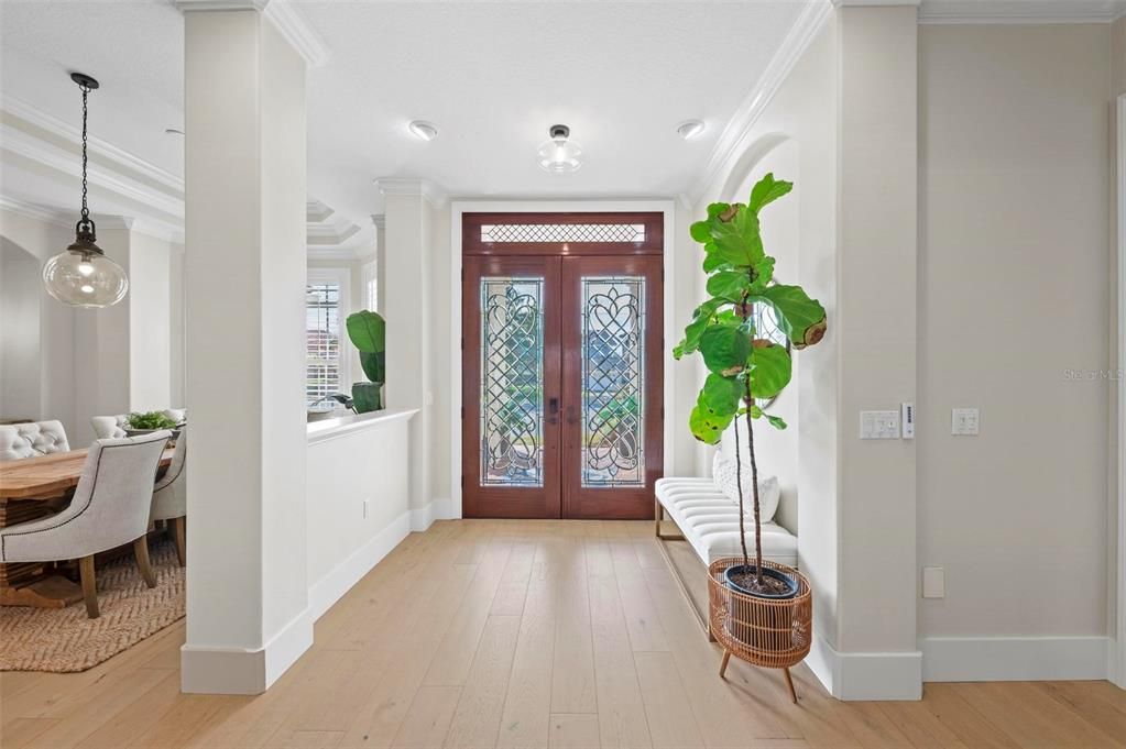 Dining room, Interior, Pendant Lights, Recessed Lighting, Wood Texture Flooring