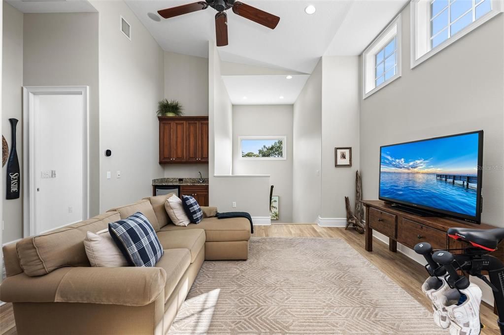 Interior, Living room, Recessed Lighting, Wood Texture Flooring
