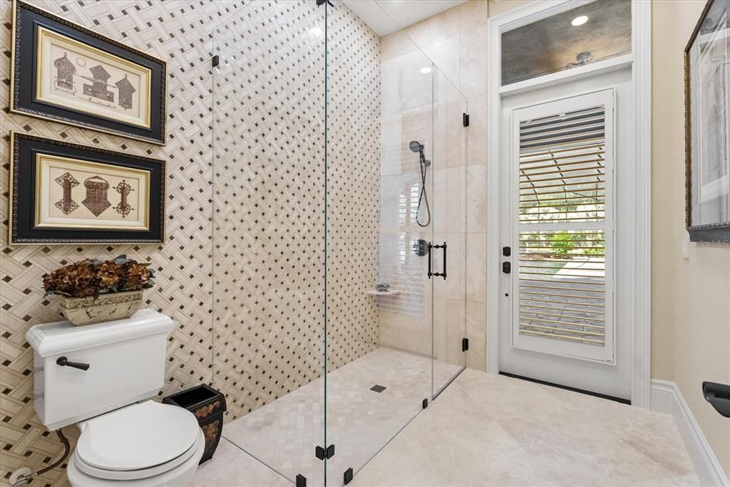 Bathroom, Glass Shower, Interior, Recessed Lighting