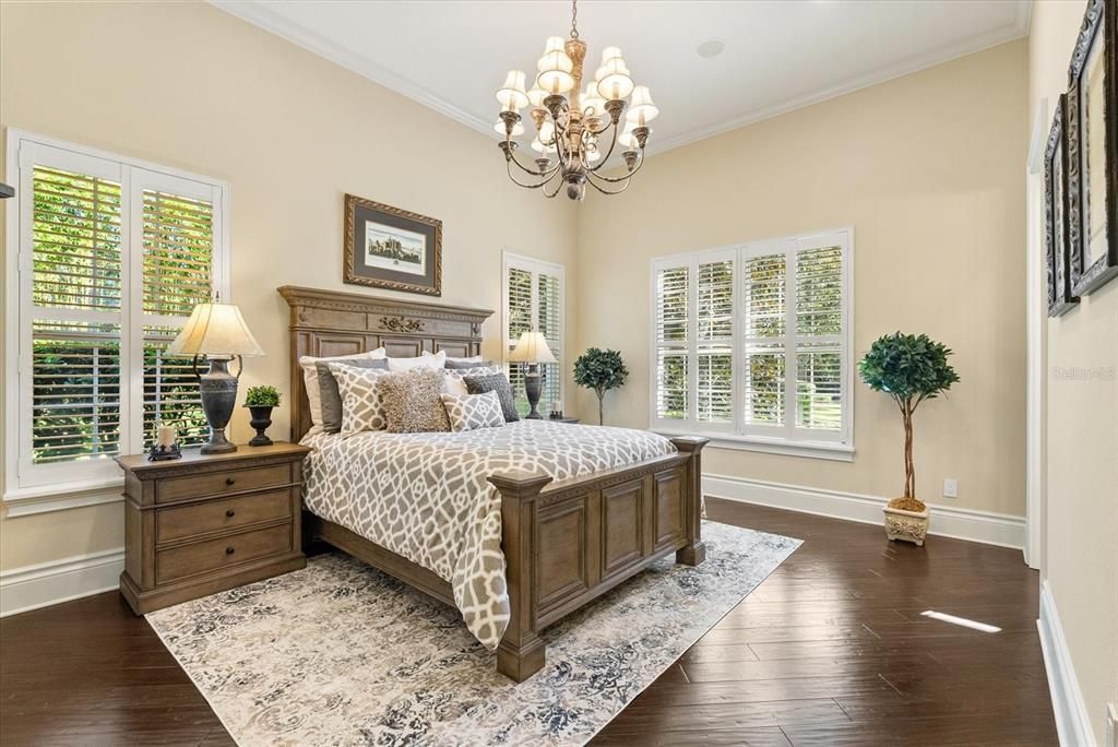 Bedroom, Chandelier, Interior, Wood Texture Flooring