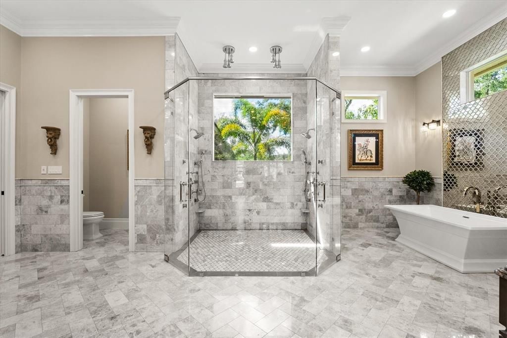 Bathroom, Free Standing Baths, Glass Shower, Interior, Recessed Lighting