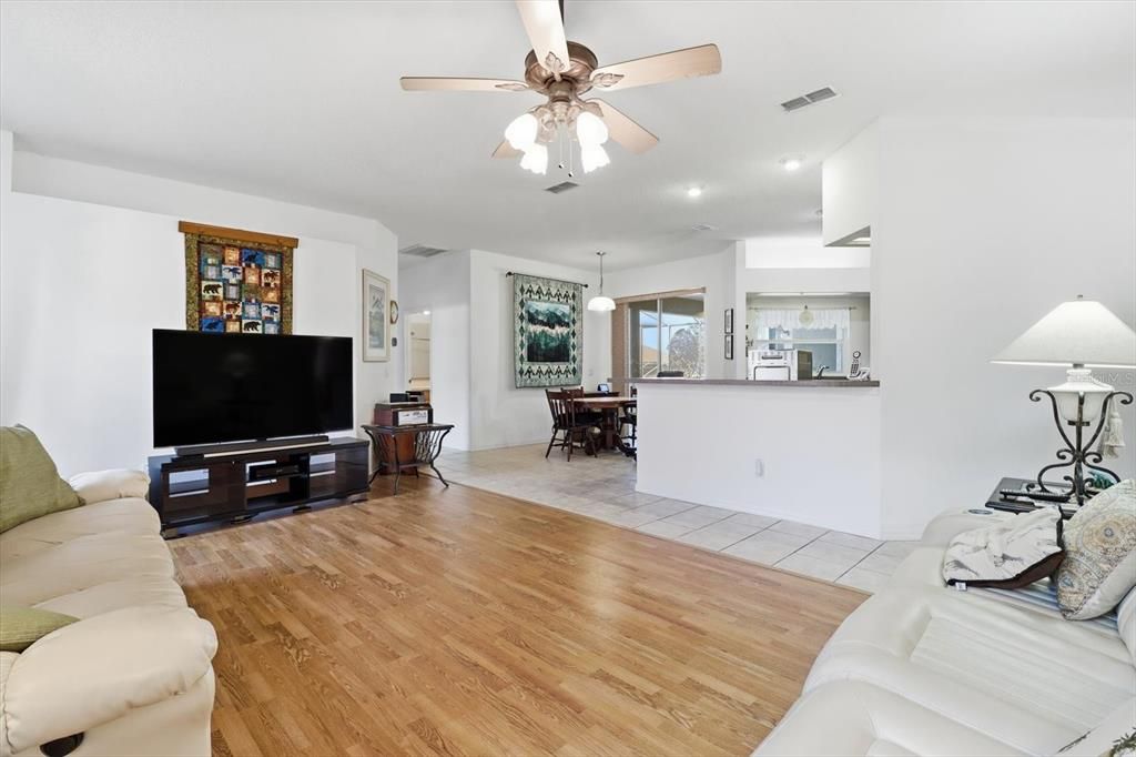 Dining room, Interior, Kitchen, Living room, Pendant Lights, Recessed Lighting, Wood Texture Flooring