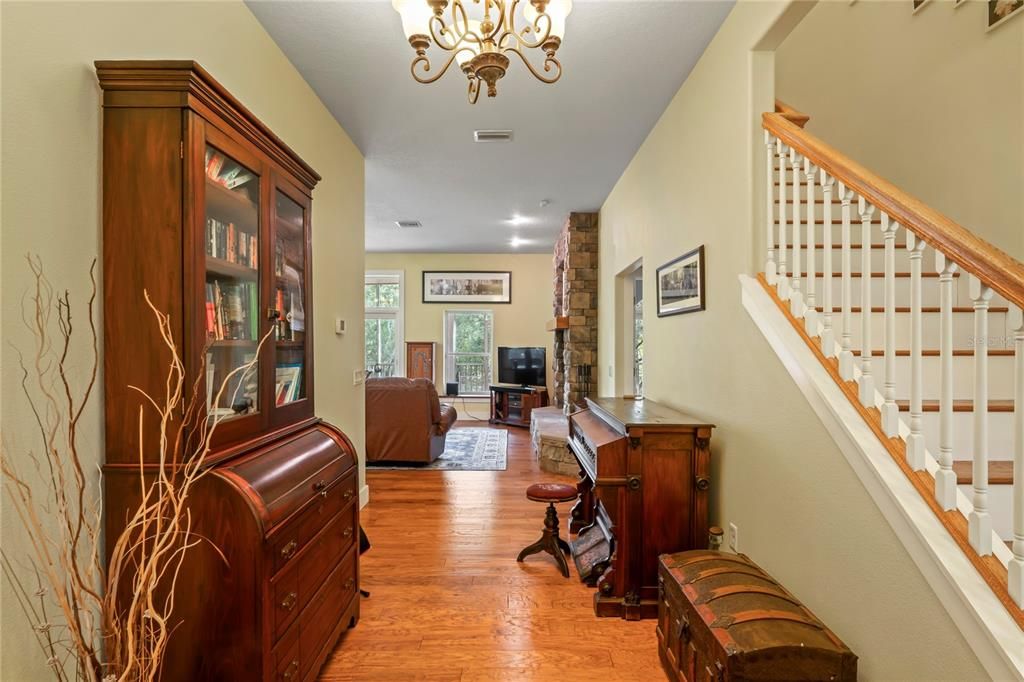 Chandelier, Fireplace, Interior, Recessed Lighting, Wood Texture Flooring