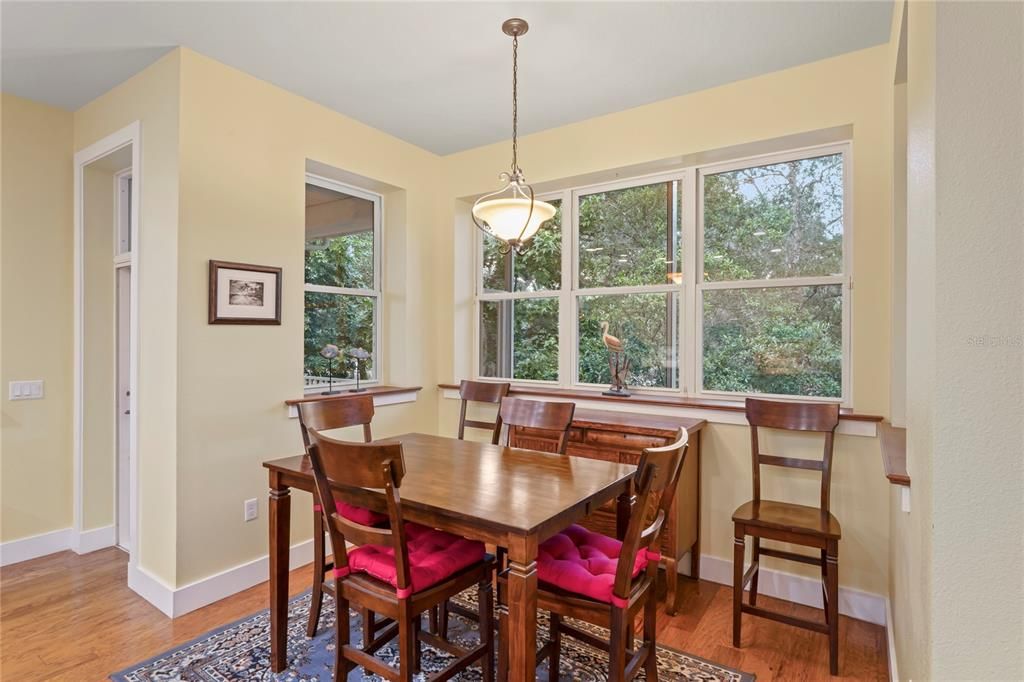 Dining room, Interior, Pendant Lights, Wood Texture Flooring