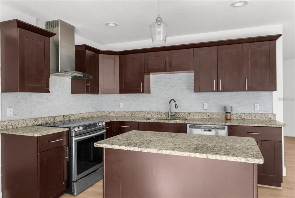 Interior, Kitchen, Pendant Lights, Recessed Lighting, Wood Texture Flooring