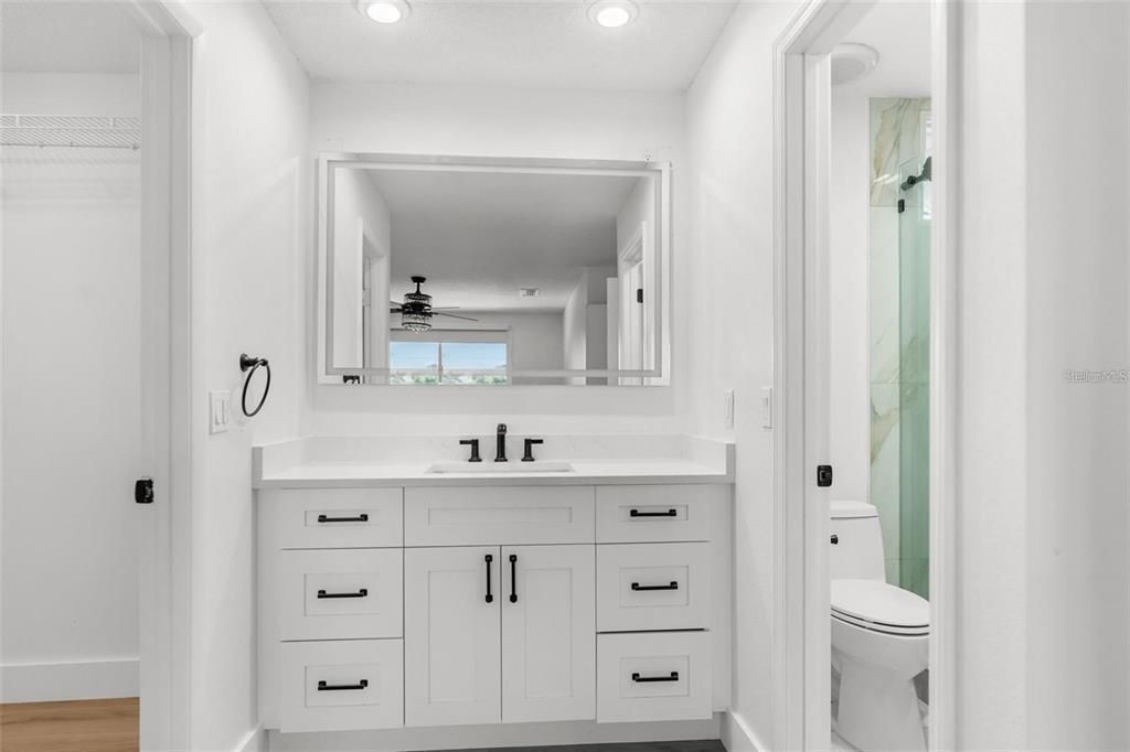 Bathroom, Interior, Recessed Lighting, Wood Texture Flooring