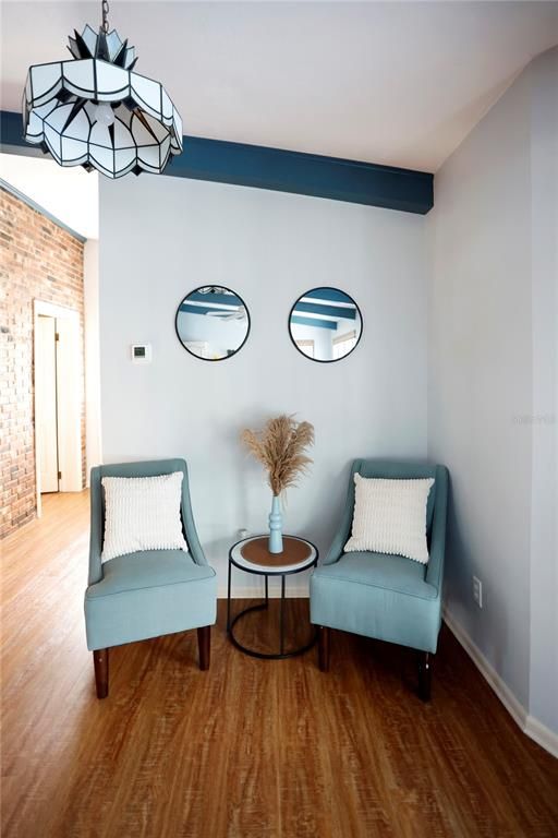 Chandelier, Interior, Stone Walls, Wood Texture Flooring