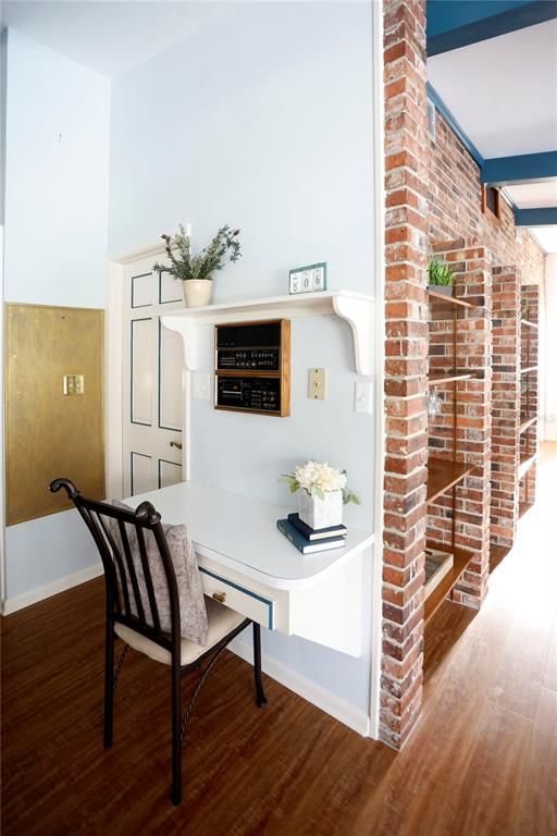 Interior, Stone Walls, Wood Texture Flooring
