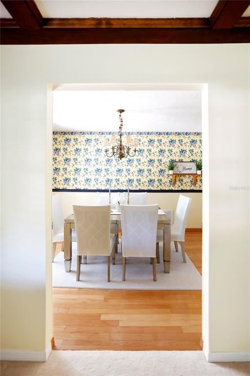 Chandelier, Dining room, Interior, Wood Texture Flooring