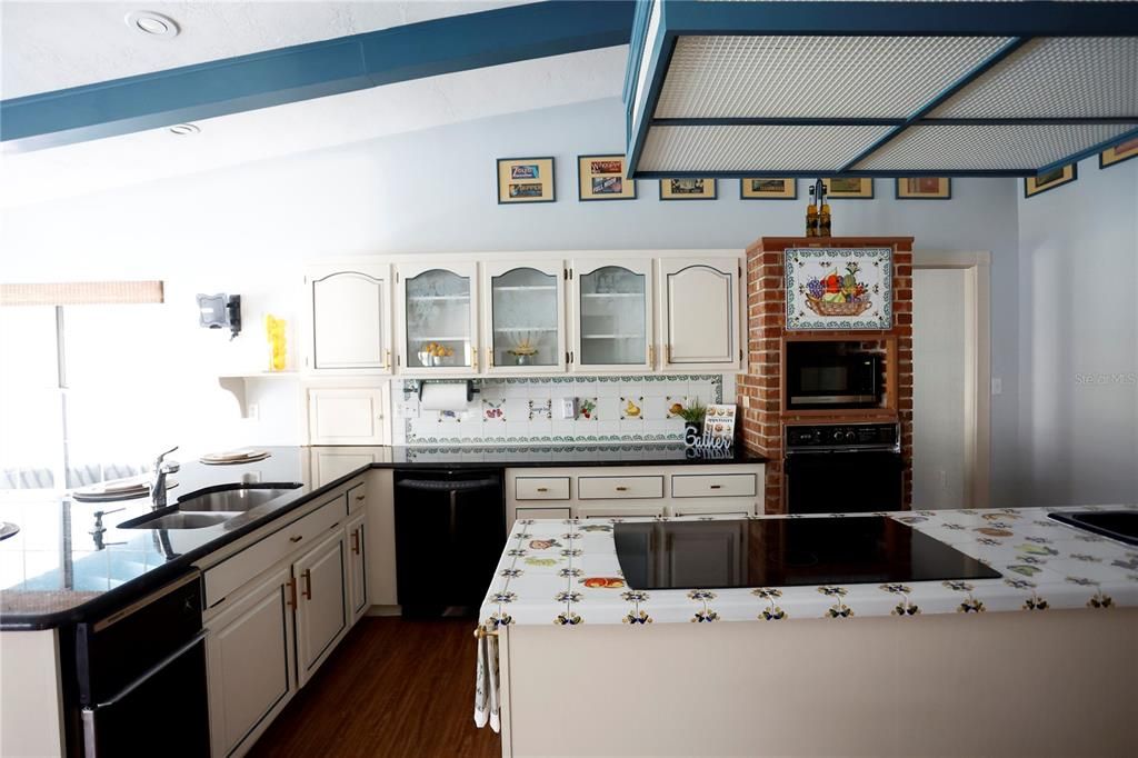 Interior, Kitchen, Tile Countertops, Wood Texture Flooring