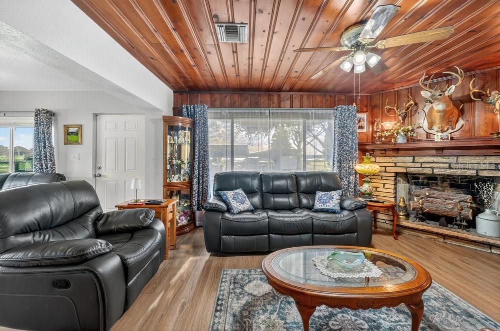 Fireplace, Interior, Living room, Stone Walls, Wooden Ceilings, Wood Texture Flooring