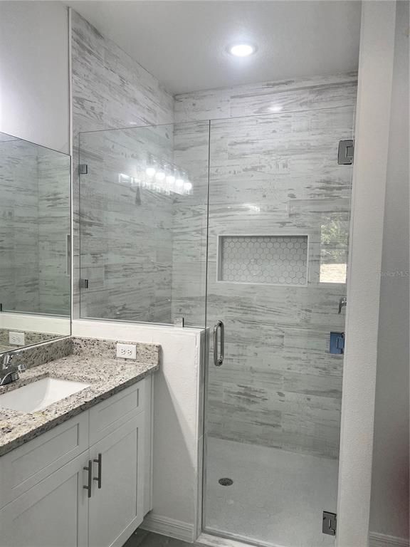 Bathroom, Glass Shower, Interior, Marble Walls, Recessed Lighting
