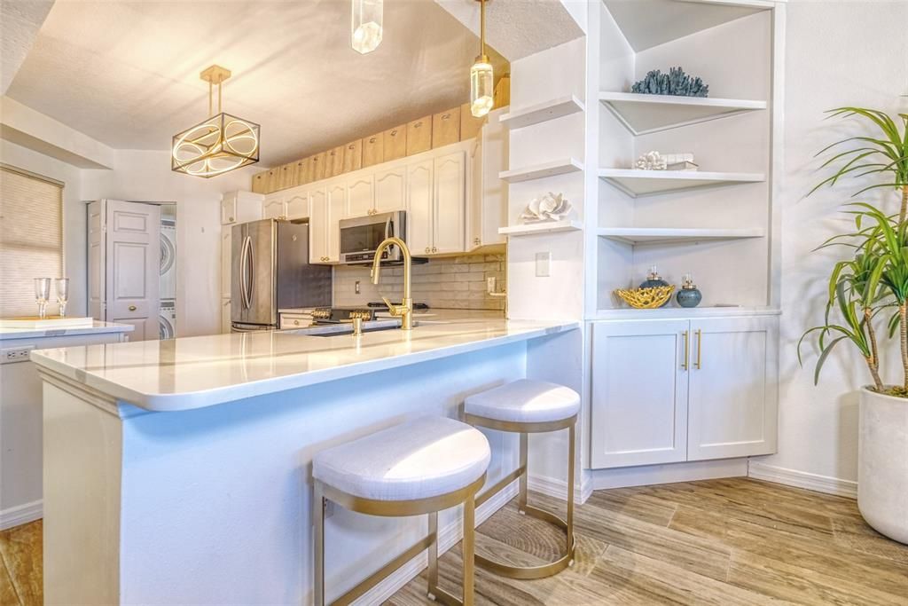 Interior, Kitchen, Pendant Lights, Stainless Steel Appliances, Wood Texture Flooring