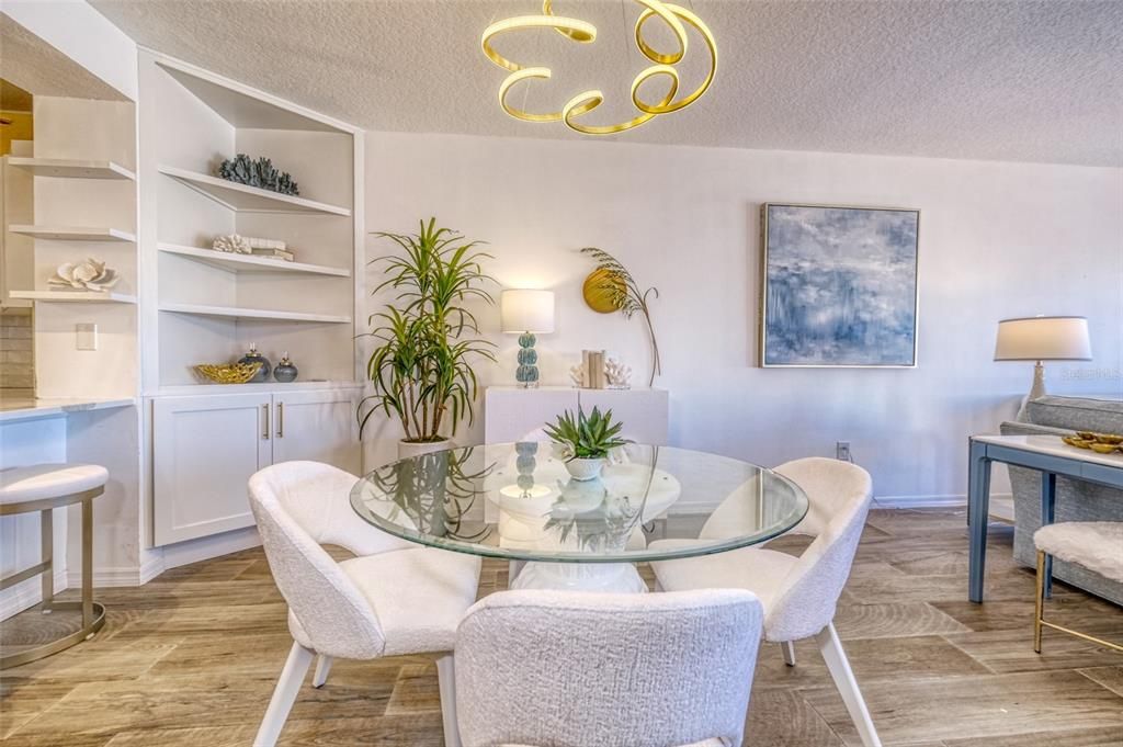 Dining room, Interior, Pendant Lights, Wood Texture Flooring