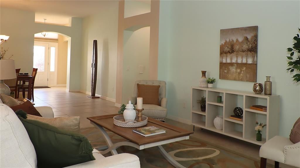 Dining room, Interior, Living room, Pendant Lights, Wood Texture Flooring