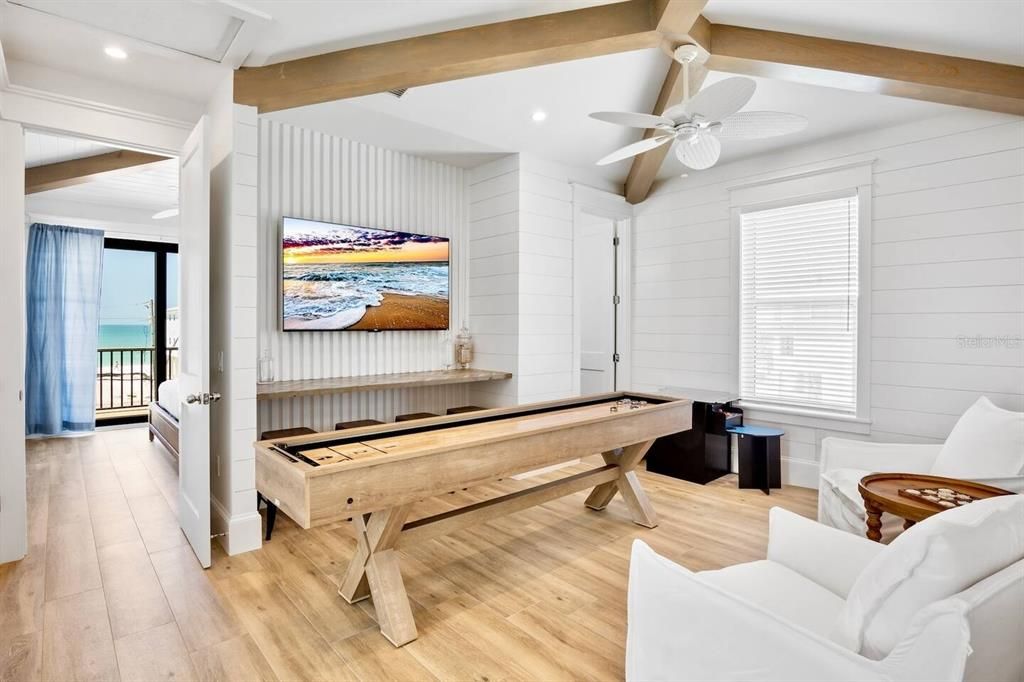 Game Room, Interior, Recessed Lighting, Water, Wooden Beams, Wood Texture Flooring