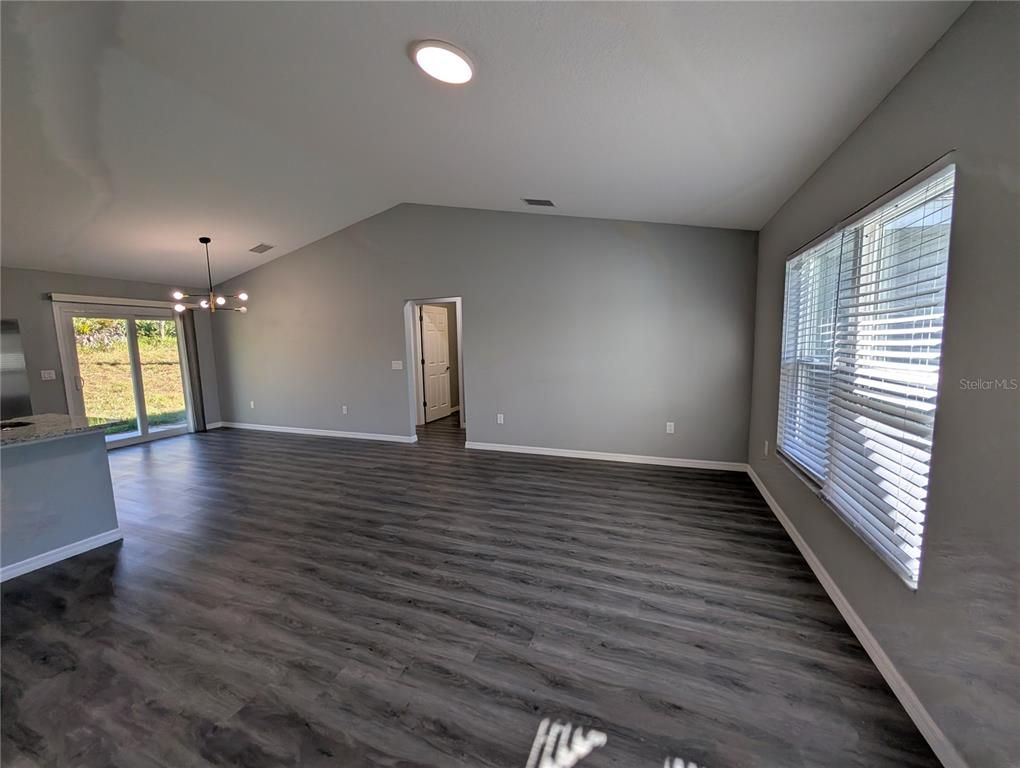 Empty room, Interior, Pendant Lights, Recessed Lighting, Wood Texture Flooring