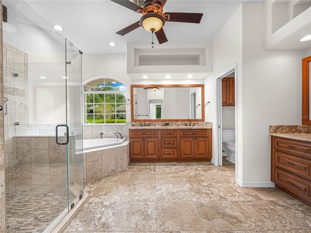 Bathroom, Dual Sink Vanities, Glass Shower, Interior, Recessed Lighting