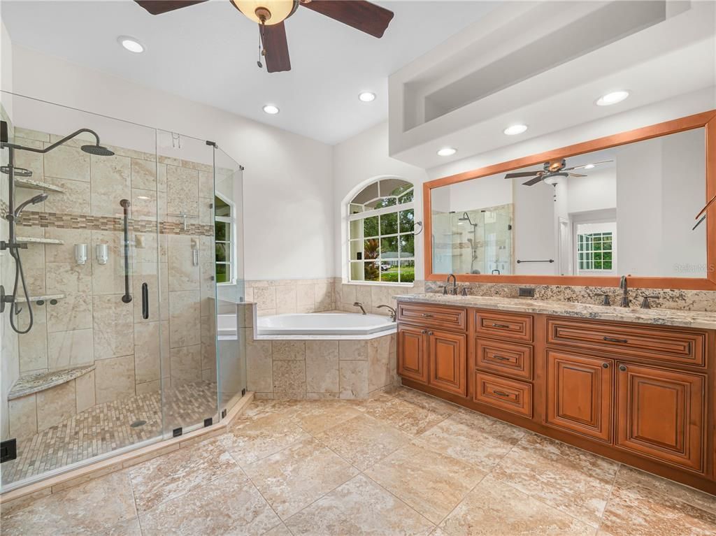 Bathroom, Dual Sink Vanities, Glass Shower, Interior, Recessed Lighting