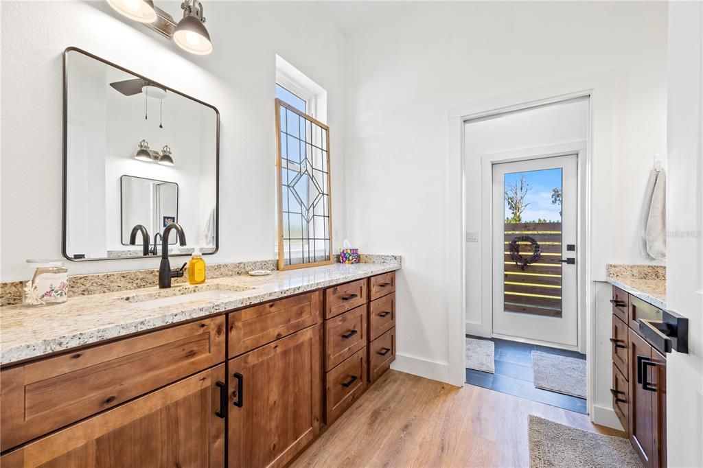 Bathroom, Dual Sink Vanities, Interior, Wood Texture Flooring