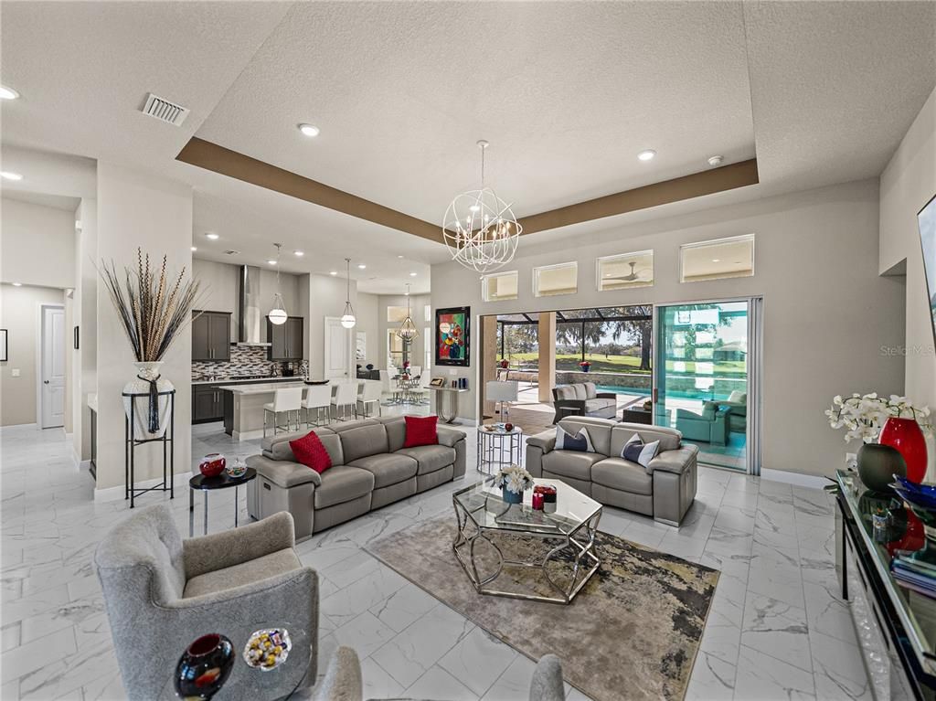 Interior, Kitchen, Living room, Marble, Pendant Lights, Recessed Lighting