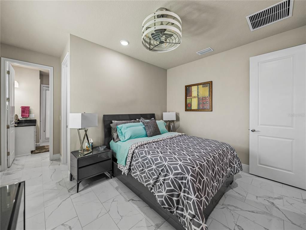 Bedroom, Interior, Marble, Recessed Lighting