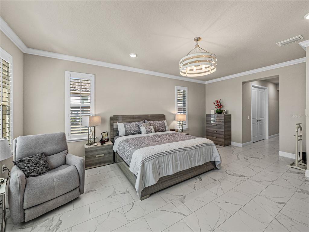 Bedroom, Interior, Marble, Pendant Lights, Recessed Lighting
