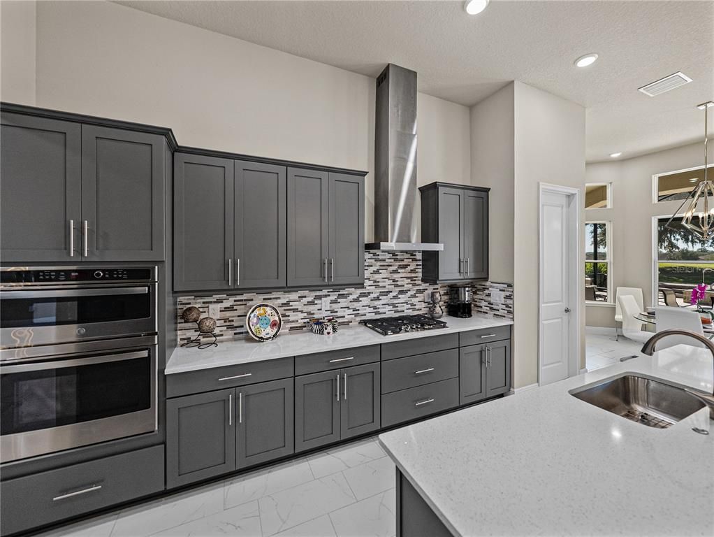 Interior, Kitchen, Marble, Pendant Lights, Recessed Lighting, Stainless Steel Appliances