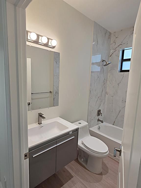 Bathroom, Interior, Marble Walls, Wood Texture Flooring