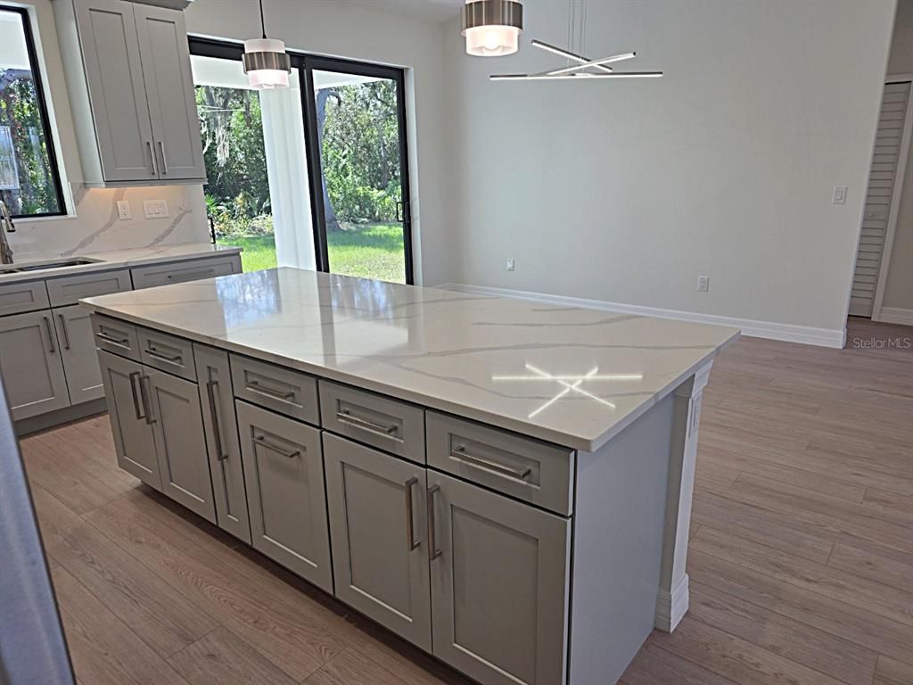 Interior, Kitchen, Pendant Lights, Wood Texture Flooring