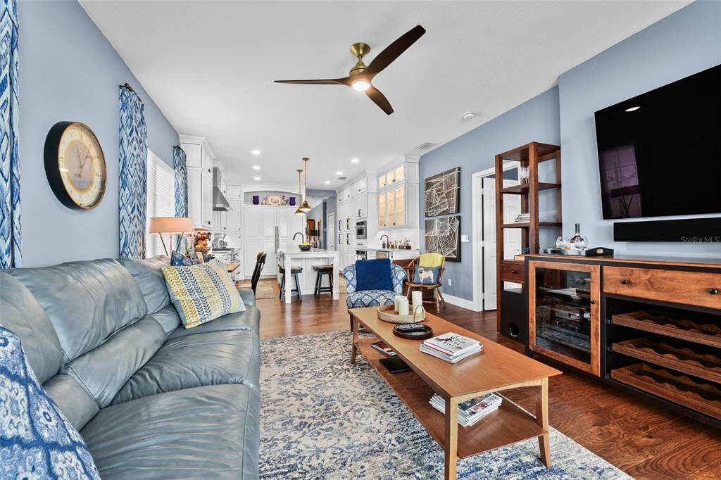 Dining room, Interior, Kitchen, Living room, Pendant Lights, Recessed Lighting, Stainless Steel Appliances, Wood Texture Flooring