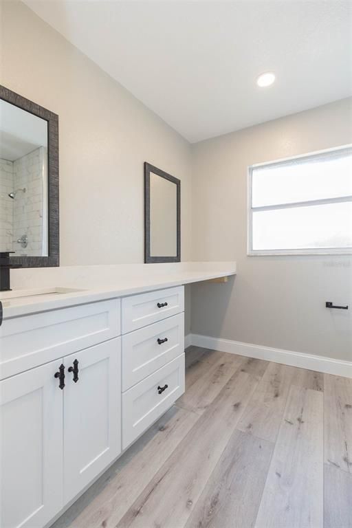 Bathroom, Interior, Recessed Lighting, Wood Texture Flooring