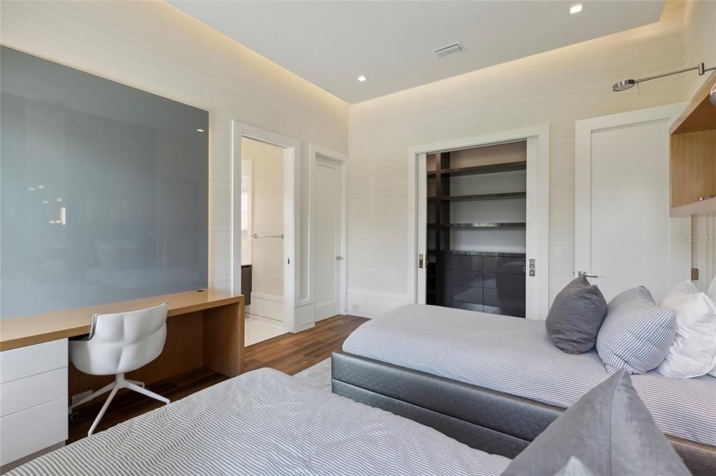 Bedroom, Home Office, Interior, Recessed Lighting, Wood Texture Flooring