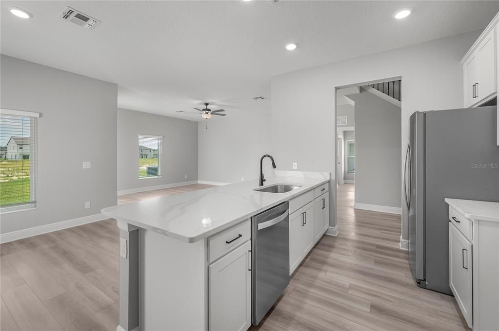 Interior, Kitchen, Recessed Lighting, Wood Texture Flooring