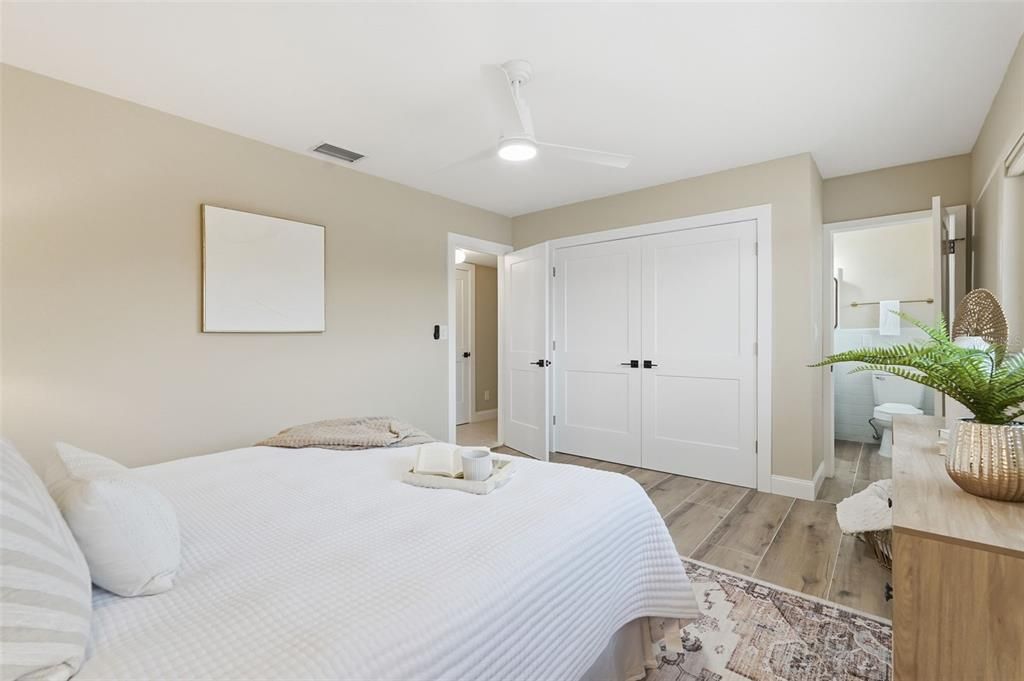 Bedroom, Interior, Recessed Lighting, Wood Texture Flooring