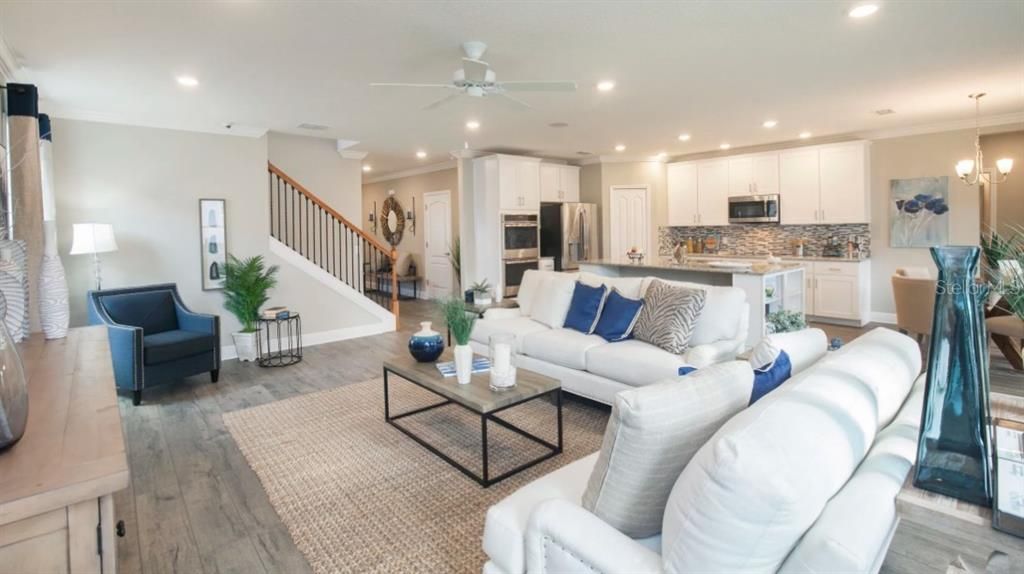 Interior, Kitchen, Living room, Pendant Lights, Recessed Lighting, Stainless Steel Appliances, Wood Texture Flooring