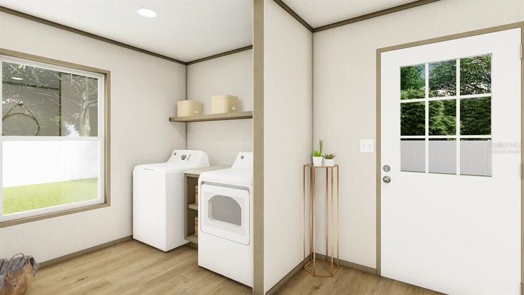Interior, Recessed Lighting, Washer, Wood Texture Flooring